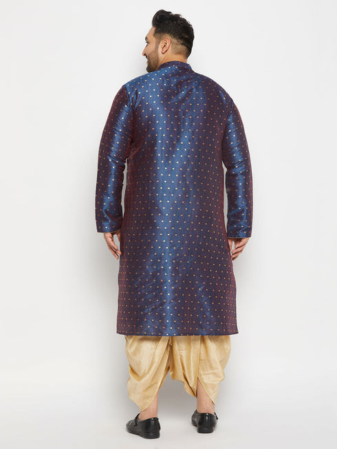 Vastramay Men's Plus Size Navy Blue Zari Weaved Kurta Dhoti Set